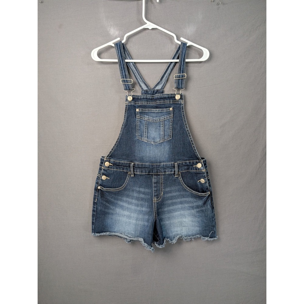 Jordache Girls Denim Short Overalls XXL 18 Blue Dark Wash Frayed Hem
